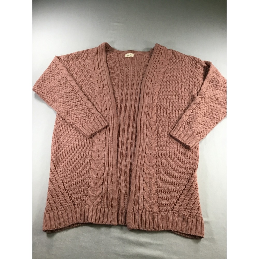 Debut Crotched S/M Cardigan Pink Boho Cable Knit Open Front Sweater Layering